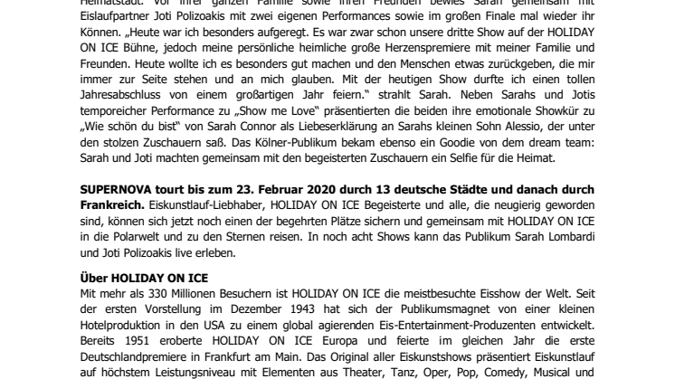 Sarah Lombardi feiert emotionale HOLIDAY ON ICE Showpremiere inmitten ihrer Familie und Freunde in Köln 