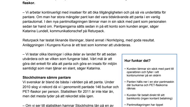 Ny pantmottagning ska få Stockholmare att panta mera 