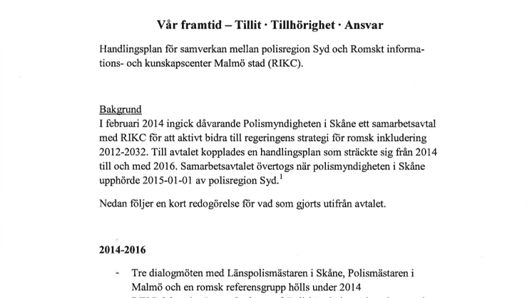 Handlingsplan Vår framtid – tillit, tillhörighet, ansvar 