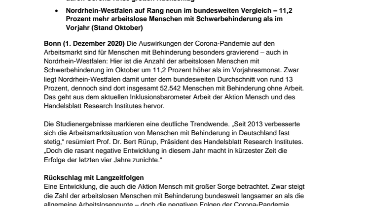 Inklusionsbarometer Arbeit / Nordrhein-Westfalen