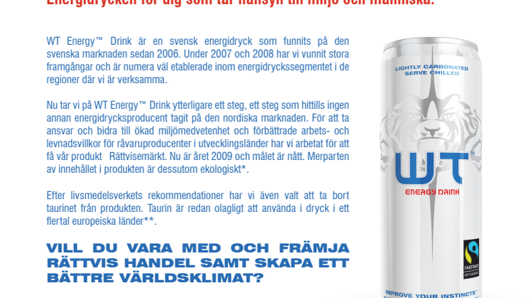 WT Energy™ Drink - Info blad