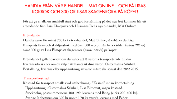 HANDLA PÅ MAT ONLINE – LISAS KOKBOK OCH 300 GRAM LISAS SKAGENRÖRA PÅ KÖPET!