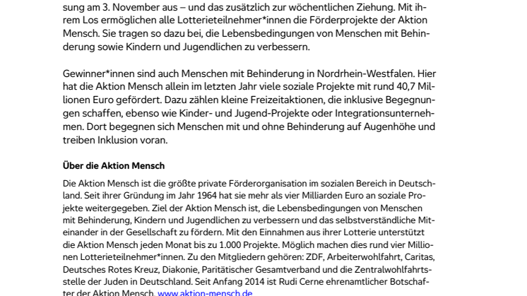 Essen: Glückspilz gewinnt 100.000 Euro bei der Herbstson-derverlosung der Aktion Mensch 