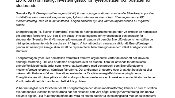 Energiföretagens hemställan ett steg i fel riktning