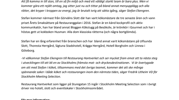 "Världens äldsta kock" tar över på Restaurang Hantverket 