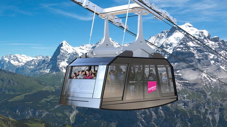Kabine der Luftseilbahn Schilthornbahn 20XX, Sektion Mürren – Birg