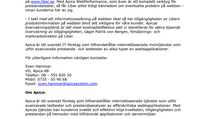 Liber anlitar Apica för att säkra köpfunktionen på webben