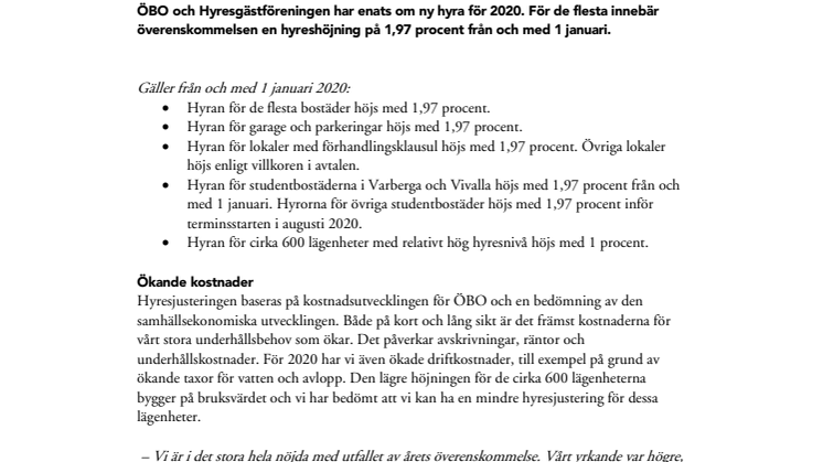 Ny hyra för 2020
