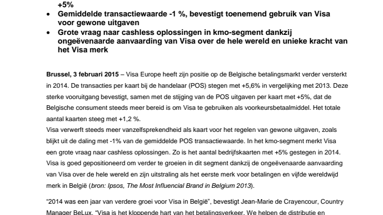 5,6% meer transacties per kaart bij Belgische kaarthouders - Visa steeds meer gebruikt voor gewone uitgaven