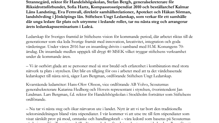 Dubbel nystart i Konungens Stiftelse Ungt Ledarskap – Fem nya styrelseledamöter utsedda och kommande ledarskapsseminarium äger rum i Luleå 