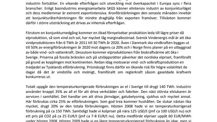 Ny konjunktursvacka väntar efter tillfälligt stark tillväxt - hur påverkar detta elpriserna i Sverige?