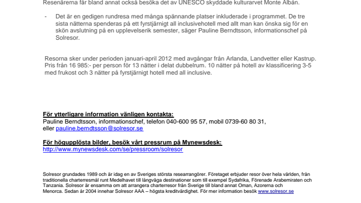 Solresor startar resor till Mexiko