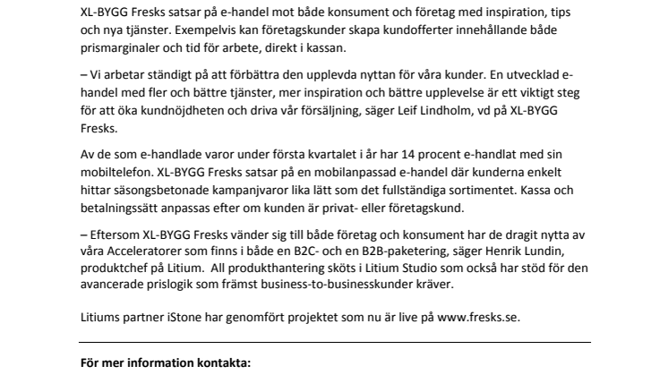 XL-BYGG Fresks siktar på marknadens bästa kundnytta med e-handel från Litium