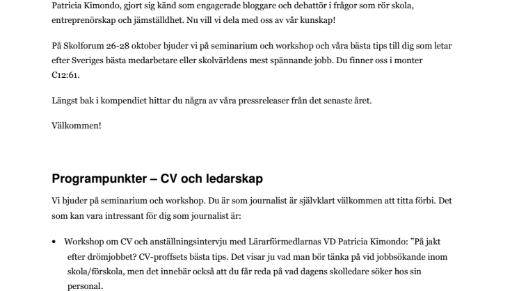 Träffa Lärarförmedlarna på Skolforum 2009