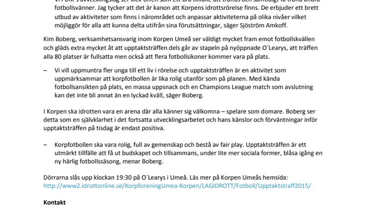 Korpen Umeå bjuder in till upptaktsträff med fotbollskändisar inför stundande Korpsäsong