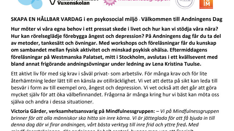 SKAPA EN HÅLLBAR VARDAG i en psykosocial miljö - Välkommen till Andningens Dag!