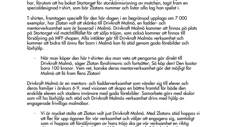 Zlatan stödjer Drivkraft Malmö med specialdesignad tröja