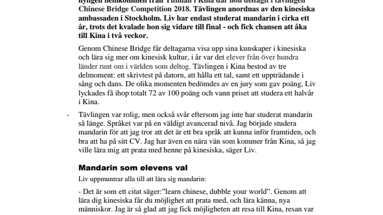 Tävlade i mandarin – fick resa till Kina