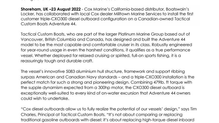 August 2022 - Cox Marine Installs First Customer Triple CXO300_FINAL.pdf