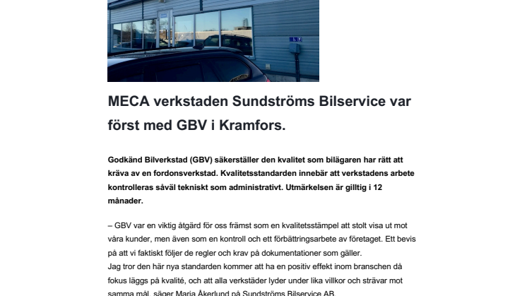 MECA verkstaden Sundströms Bilservice var först med GBV i Kramfors.