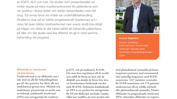 Överläkare Gunnar Wagenius – Klara överlevnadsvinster vid lungcancer efter test av tumör