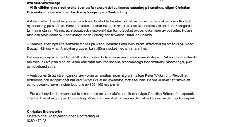 Anebyhusgruppen skriver avtal med Ikano Bostad