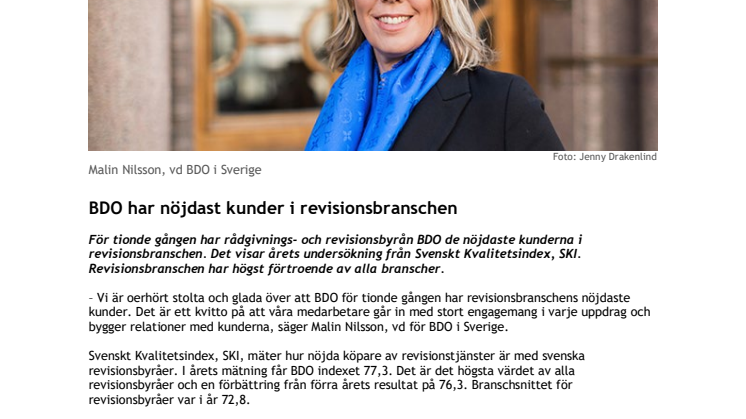 BDO har nöjdast kunder i revisionsbranschen