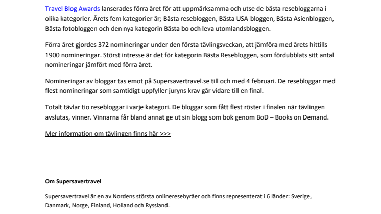 Fyrdubblat intresse för resebloggs-tävling