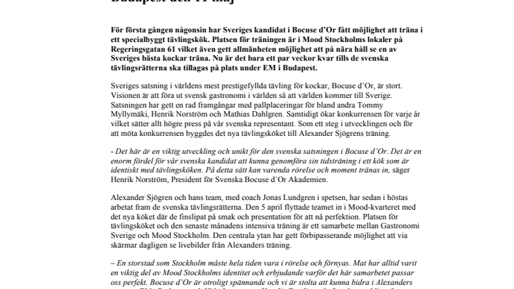 Alexander Sjögren tävlar för Sverige; träningen trappas upp inför Bocuse d´Or Europe i Budapest den 11 maj
