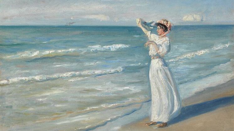 Michael Ancher- Ung pige på stranden, Skagen. Sign. M. A. Olie på lærred. 43 x 63. Hammerslag- 1.000.000 kr.