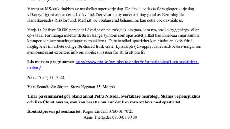 Varför rycker det i musklerna? Seminarie om spasticitet vid neurologiskt diagnos