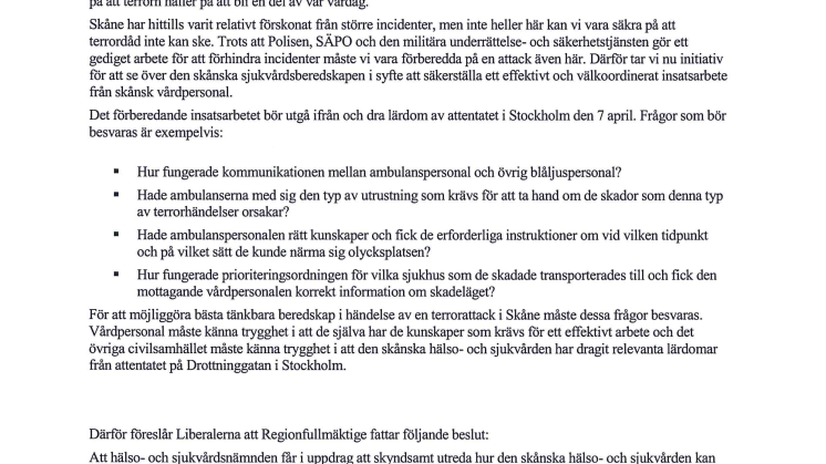 Beslutat: Region Skåne ska förbereda för terrordåd