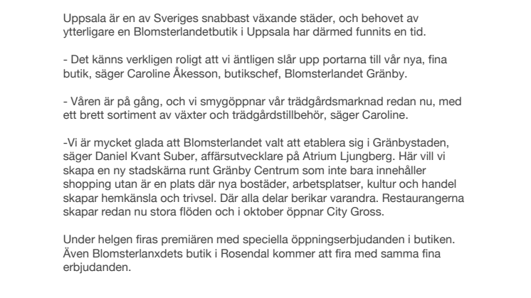 Blomsterlandet öppnar ny butik i Uppsala