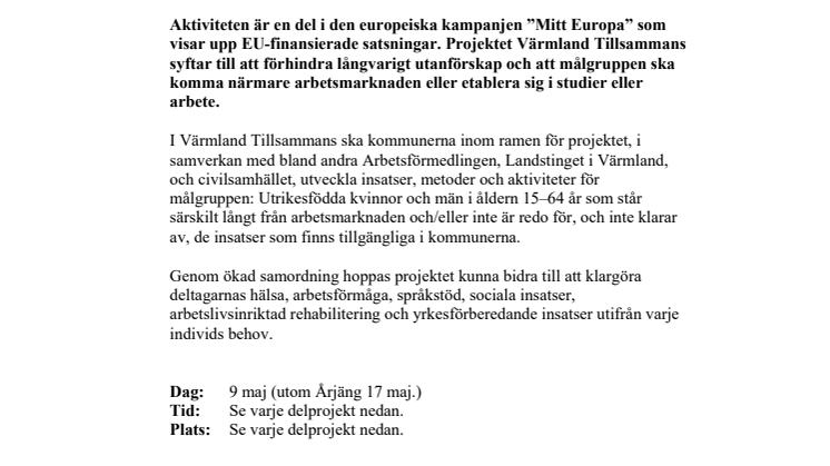 Pressinbjudan: Öppet hus hos Värmland Tillsammans 9 maj