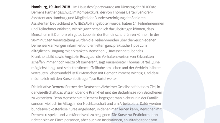 30.000ster Demenz Partner in Hamburg geschult