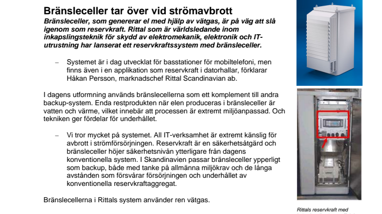 Bränsleceller tar över vid strömavbrott