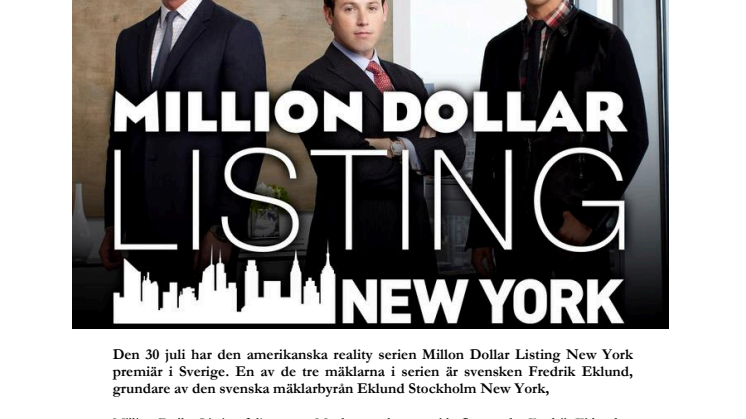 MILLION DOLLAR LISTING NEW YORK – SVERIGE PREMIÄR 