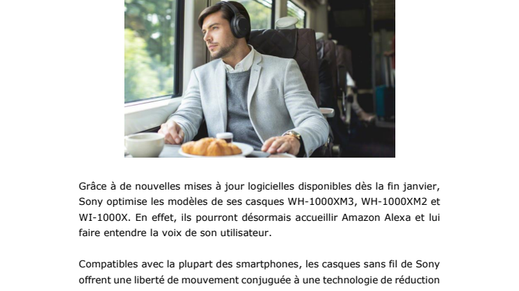 En janvier, Amazon Alexa répond au son de la voix sur le WH-1000XM3, le casque à réduction de bruit de Sony