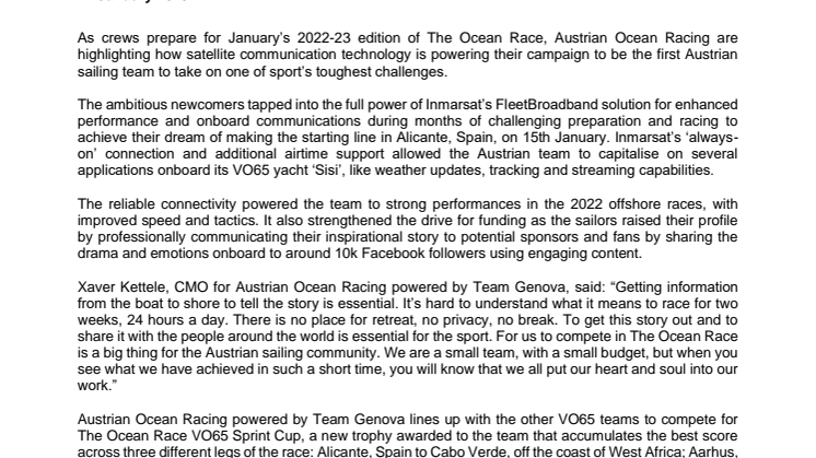 12 Jan 23 - Inmarsat connectivity powers Austrian newcomers in historic Ocean Race campaign.pdf