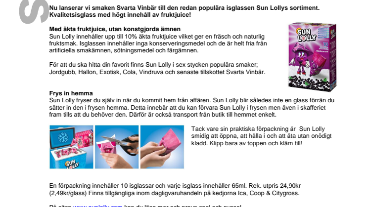 Sun Lolly isglass nya smak Svarta Vinbär