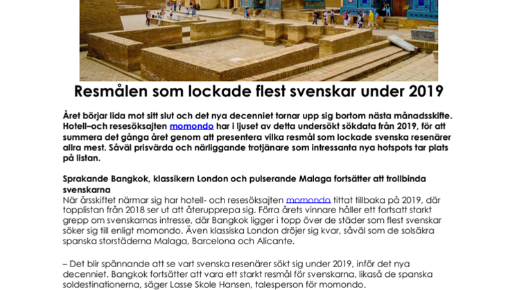 Resmålen som lockade flest svenskar under 2019