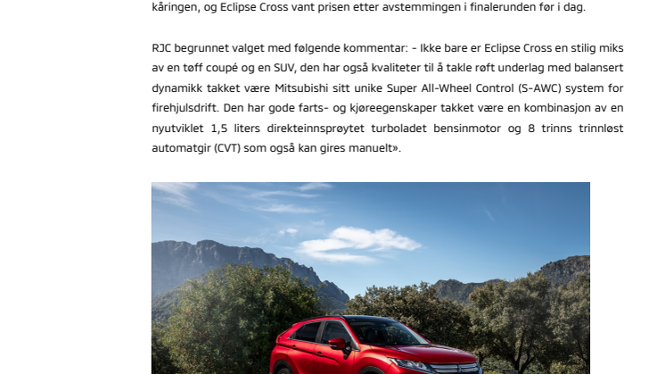 Nye Mitsubishi Eclipse Cross kåret til Årets Bil i Japan