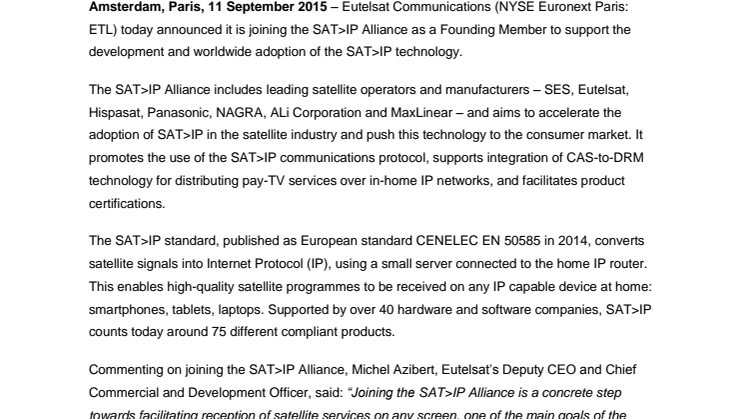 Eutelsat joins SAT>IP alliance