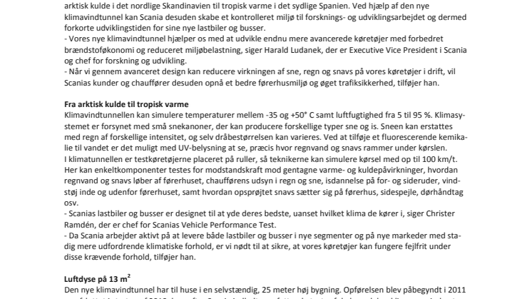 Scania indvier Europas største klimavindtunnel
