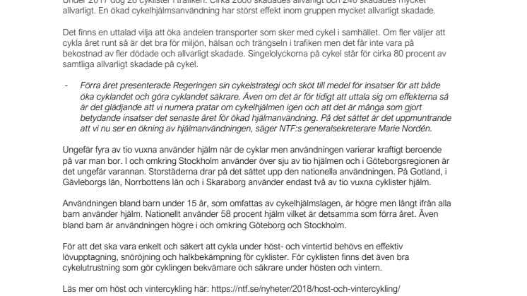 Ökad cykelhjälmsanvändning bland vuxna