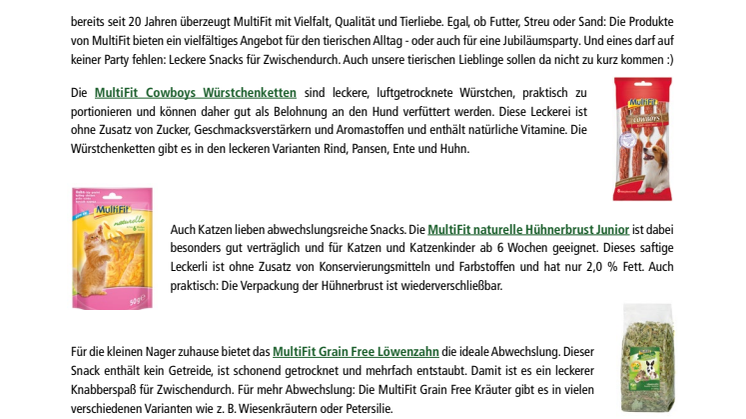 Fressnapf-Produktnews 05/2018: MultiFit feiert 20jähriges Jubiläum