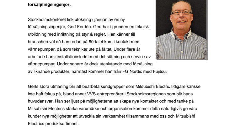Mitsubishi Electric utökar med en ny försäljningsingenjör