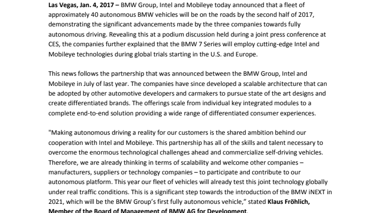 BMW-Intel-Mobileye release CES 2017