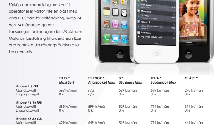 iPhone 4S med valfri operatör