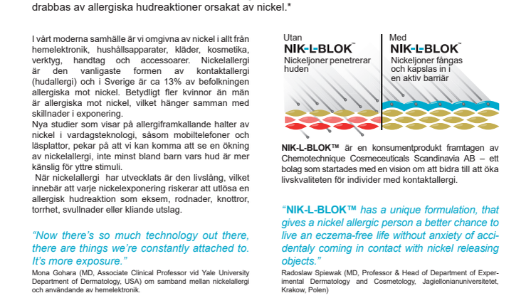 Ett svenskt företag lanserar innovativ barriärkräm för nickelallergiker